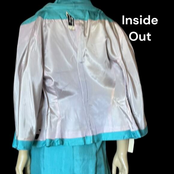 Vintage 1950s Silk Shantung Dress and Jacket Set Blue Green Georgette Trilère - Picture 11 of 16